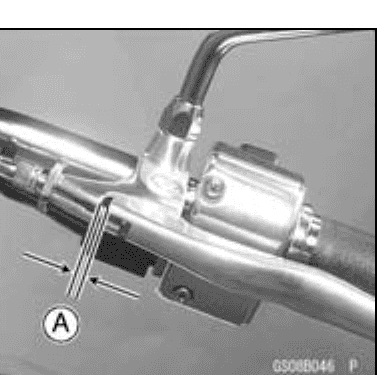 Clutch lever pulled lightly with callout A and arrows marking the free-play gap between the lever and its holder.