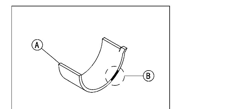 Line drawing of an open connecting-rod big-end bearing insert with a compressed plastigage bead across its bearing face.