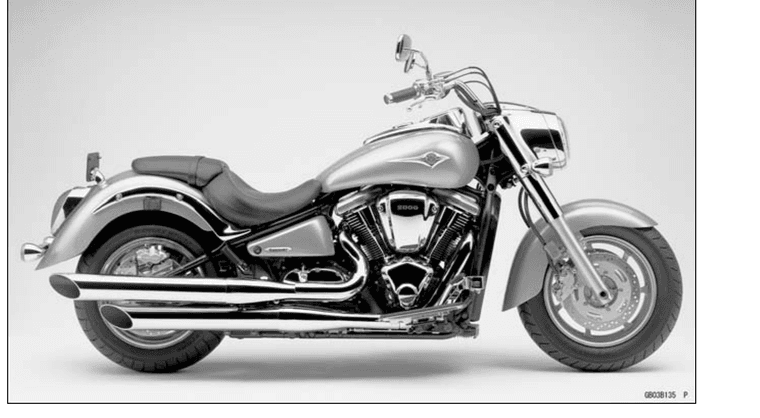 Right-side studio view of the Kawasaki VN2000-A1 (US/Canada) from the service manual’s Model Identification section.