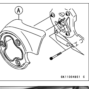 Rear-pulley coupling middle cover and its rubber dampers, washers and bolt shown part-exploded.