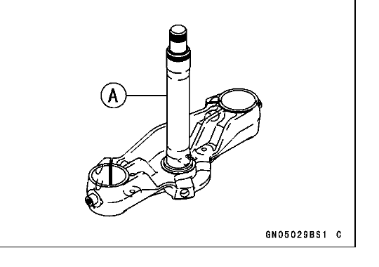The steering stem and its lower bracket, callout marking the stem shaft to be checked for straightness.